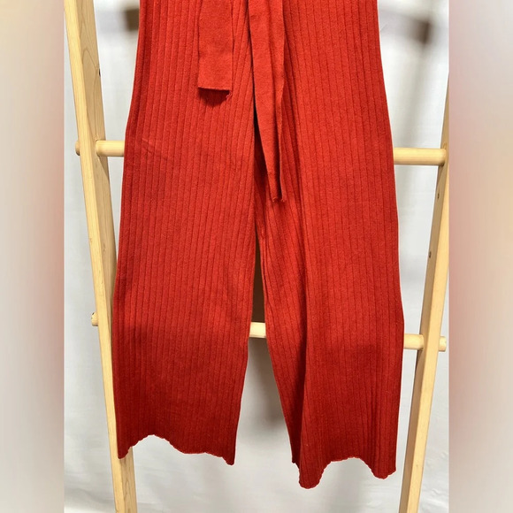 LOVE TREE Dark rust knit wide leg belted pants size S - Picture 4 of 11
